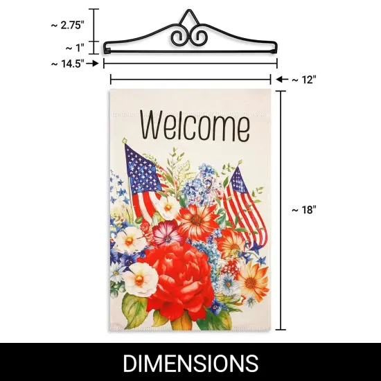 G128 Combo Pack Garden Flag Hanger 14IN & Garden Flag Welcome American Flag Flowers Printed 12x18IN Double Sided Yard Garden Lawn Decoration {2}