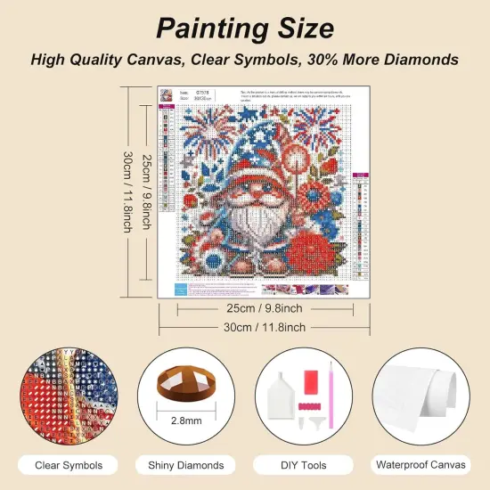 Gnome Diamond Art Kits for Adults, National Flag Flowers Diamond Painting Kits for Beginners, DIY 5D Full Drill Crystal Rhinestone Fireworks Gem Art Craft Home Decor 12x12 Inch {5}