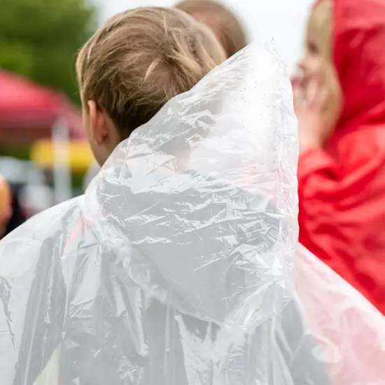 BLUE PANDA 20-Pack Disposable Rain Ponchos with Hood for Kids, Lightweight Emergency Plastic Poncho for Boys & Girls Ages 3-14, Ideal for Outdoor Events, Travel, Camping, Hiking, and Festivals, White Clear {5}