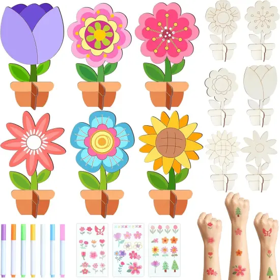 12 Pack Wood Flowers to Paint, Unfinished {1}