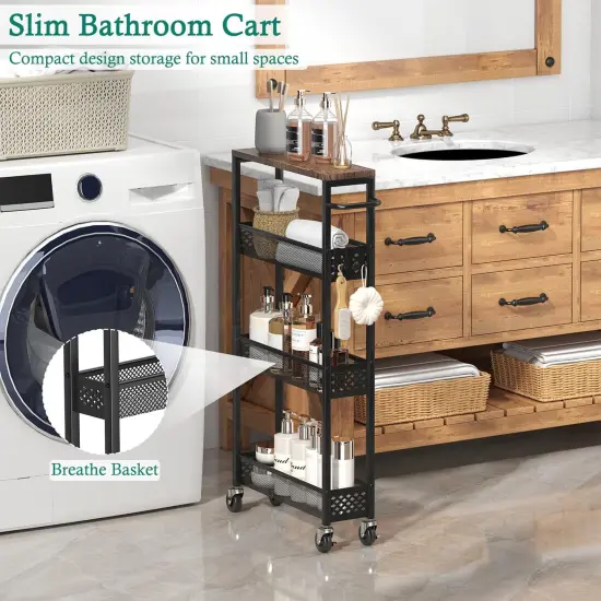 Slim Storage Cart 4 Tier Narrow Kitchen Rolling Cart on Wheels {3}