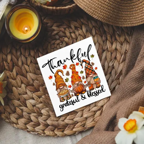Fall Gnomes Wooden Signs - Thankful Grateful Blessed Fall Decor {3}