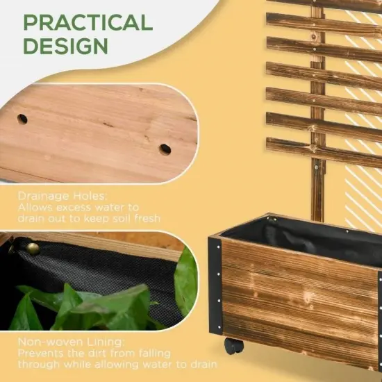 Wheeled Wooden Raised Garden Bed with Trellis for Outdoor Plants {2}