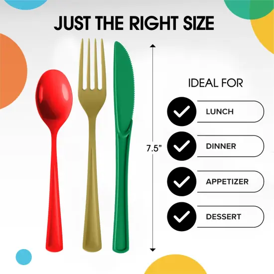 Exquisite Polished Plastic Silverware &ndash; 150 Pcs Heavy Duty Cutlery Set &ndash; 50 Each of Forks, Knives & Spoons &ndash; Disposable Utensil Set for Parties, Events & Catering &ndash; Flatware Set by Party Solids Christmas {3}