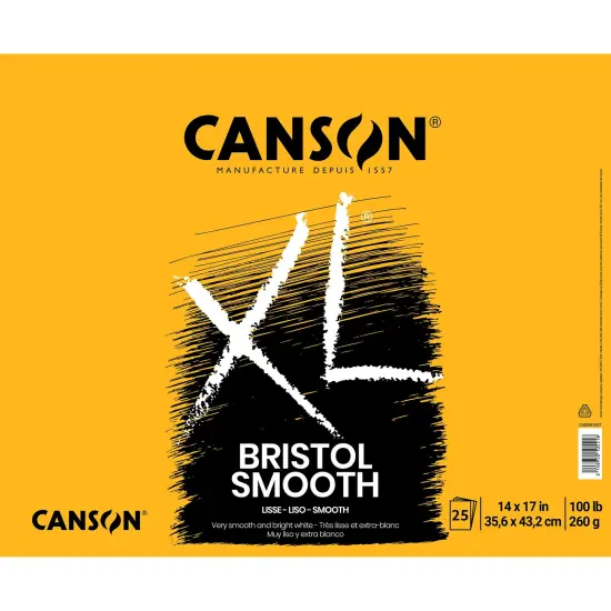 Canson XL Bristol Smooth Pad 14"X17"-Fold Over, 25 Sheets {1}