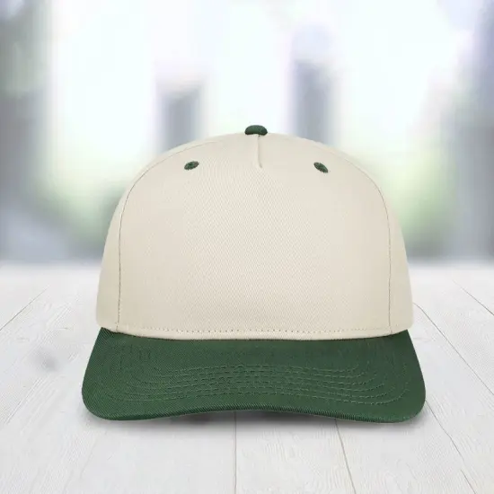 1 Count Heritage Twill Cap Mid Profile Five Panel Cotton with Contrast Eyelets Button Stone/Navy {4}