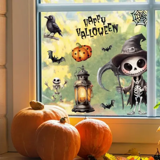 8 Sheet Spooky Skeleton Halloween Window Clings {5}