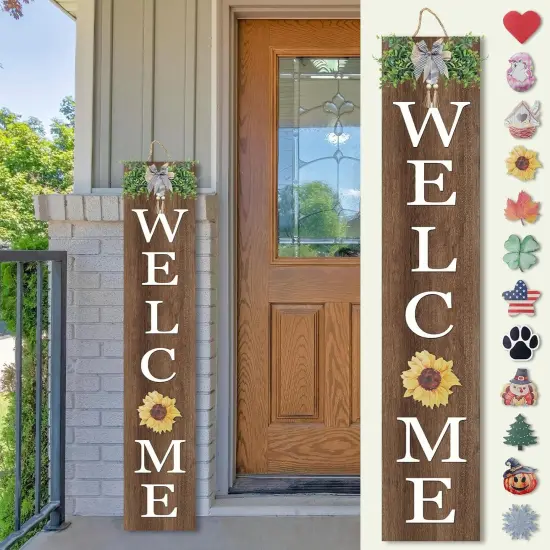 Interchangeable Welcome Sign for Front Porch Standing (Wood) {1}