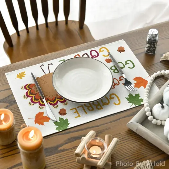 Set of 6 Turkey Gobble Thanksgiving Placemats - 12x18 Inch (Beige) {4}