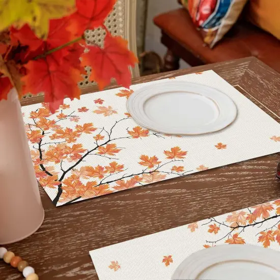 Set of 4 Thankgiving Maple Leaves Placemats - 12x18 Inch {5}
