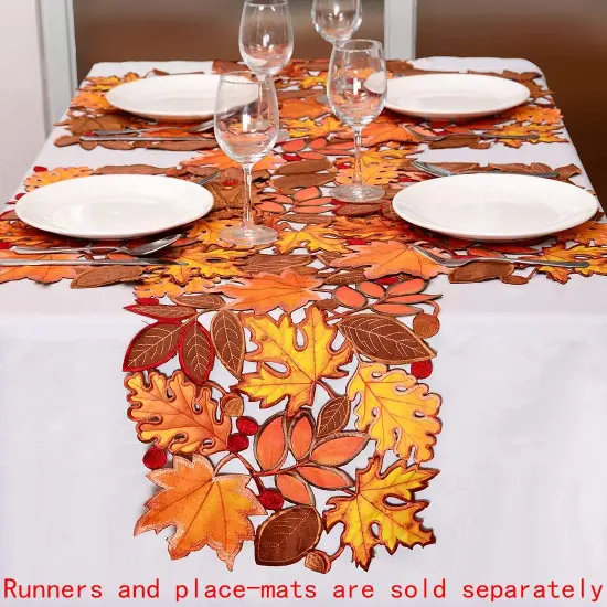 Set of 4 Embroidered Leaves Table Place-mats for Thanksgiving(Multicolor) {4}
