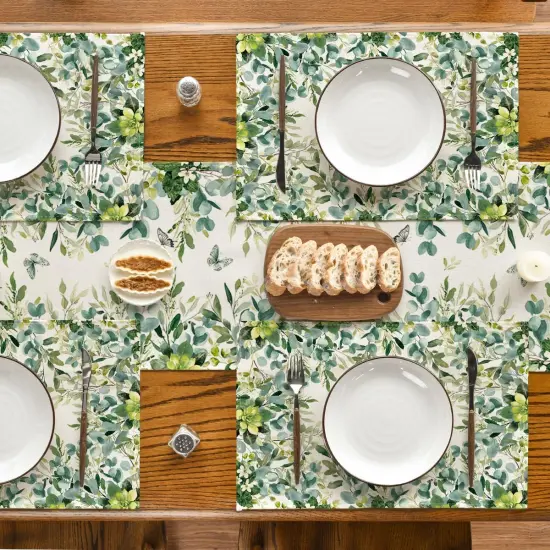 Set of 4 Eucalyptus Butterfly Summer Placemats - 12x18 Inch (Beige/Green) {4}