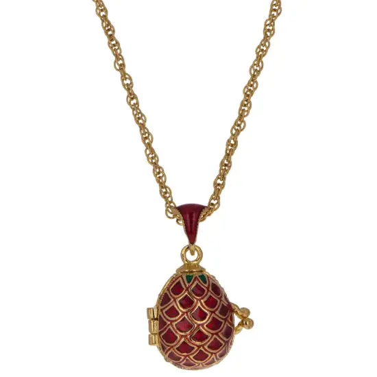 Lattice on Red Enamel with Heart Charm Royal Egg Pendant Necklace {1}