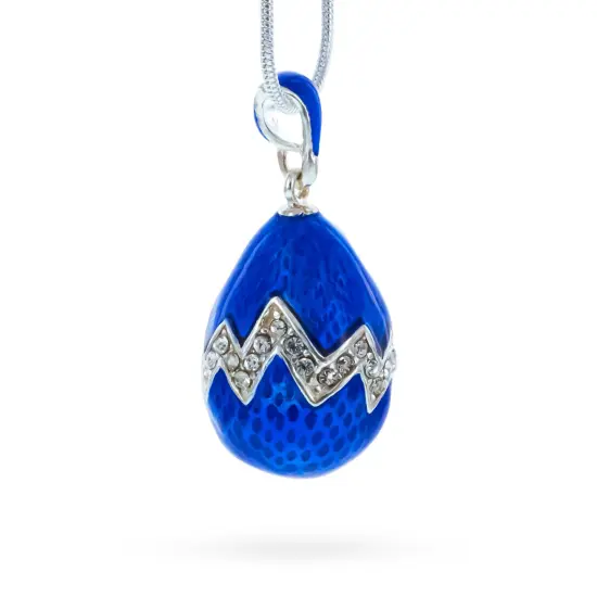 Blue Enamel 35 Crystals Brass Royal Egg Pendant Necklace {3}