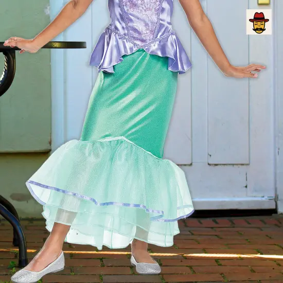 Girls Classic Ariel Mermaid Costume Purple and Teal Dress with Ruffle and Cameo {6}