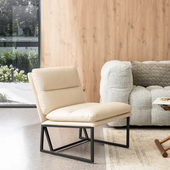 30.25"H Modern Soft PU Leather Armless Accent Chair Set of 2-Beige {2}