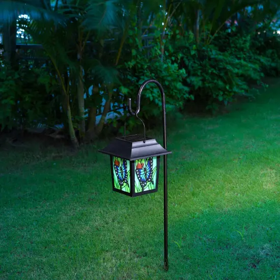 Set of 2 30"H Solar Powered Butterfly Scene Pattern Garden Lamp or Pathway Light with Ground Stake 2pcs Black {12}