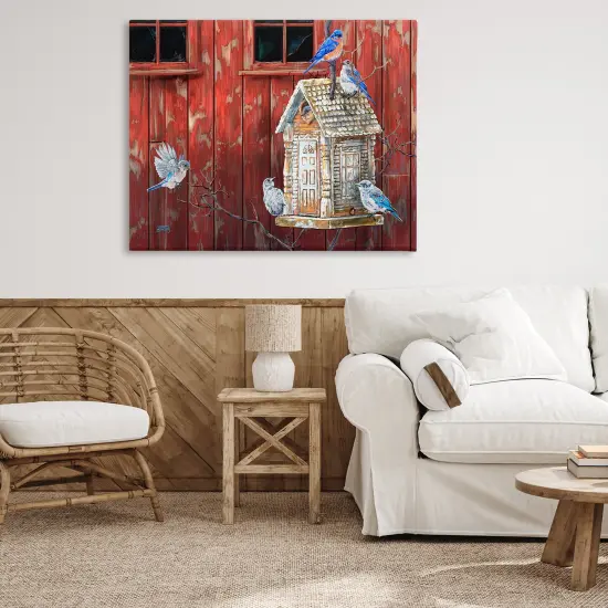 Stupell Industries Rustic Bird House Red & Blue Canvas By Joseph Burgess {2}