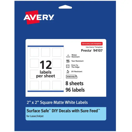 Avery Square Labels with Sure Feed, 2" x 2" {1}