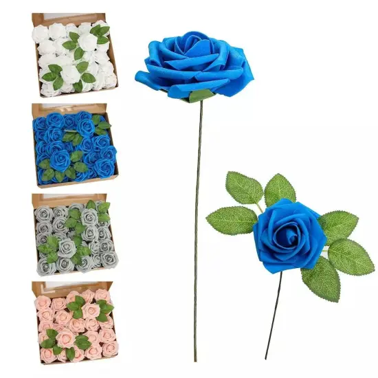 50pcs Artificial Flowers Foam Roses Wedding Party DIY Decor Pink {2}