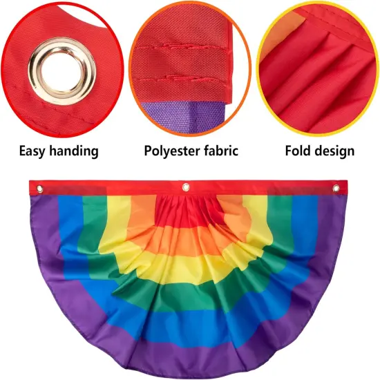 8PCS Pride Bunting Flag - 3 x1.5 Ft Rainbow Pleated Fan Flag Banner Rainbow Polyester Flag for Holiday Outdoor Hanging Decor {4}