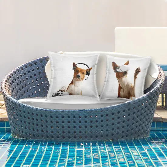 Stupell Industries Video Game Dogs with VR 2pc Outdoor Printed Pillow Set design by CAD Designs, 18 x 7 x 18 {3}