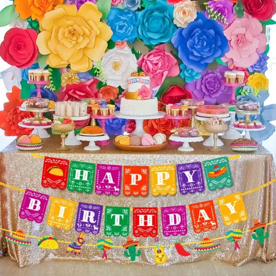 Fiesta Happy Birthday Banner 2Pcs Mexican Pinata Banner Garland for Cinco de Mayo Taco Party Carnival Birthday Fiesta Party Decor {3}