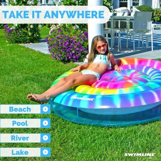 Swimline Inflatable Spiral Tie Dye Floating Island Pool Float - 65" Multi {7}