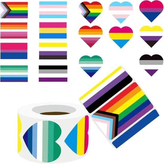 Pride Stickers 1000 PCS, LGBTQ+ Heart & Flag Stickers Pack Roll for Transgender Lesbian Bi Nonbinary Gay Pan ACE Stuff Parade Accessories Present {1}