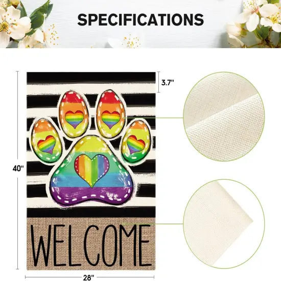 Paw Print Rainbow Pride House Flag 28x40 Inch Double Sided, LGBTQ+ Community Progress Welcome Yard Outdoor Flag Stripes {5}