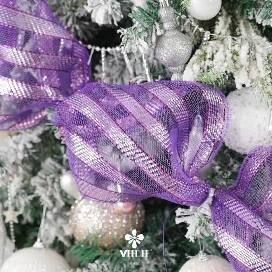 Purple Mesh Ribbon 10 Inch Deluxe Wide Foil Metallic Striped Deco Mesh Decorative Mesh Halloween Mesh Ribbon {4}