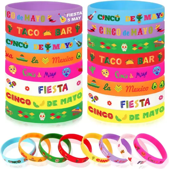 24pcs Mexican Fiesta Party Favors Silicone Bracelets Cactus Guitar Hat Rubber Wristbands for Fiesta Mexican Birthday Party Decorations Gift Goodie Bag Stuffers(8 Designs) {1}