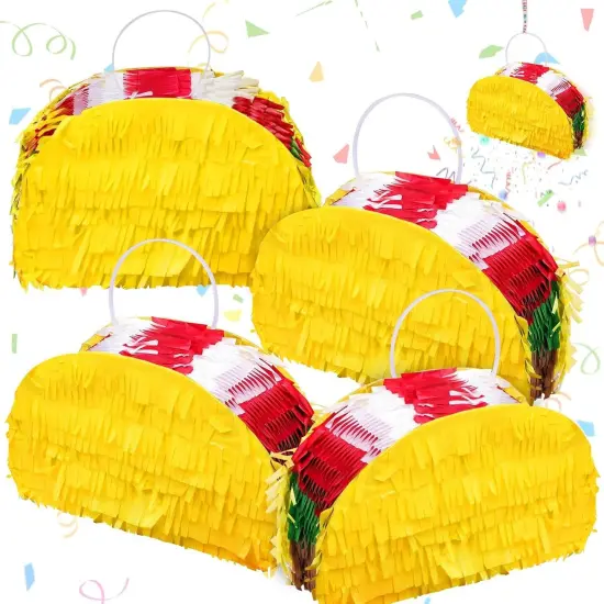 4 Pack Cinco de Mayo Mini Taco Pinata 5.5"x4.3" Mexican Mini Pinatas for Fun Taco Party Supplies Mexican Theme Party Decorations Fiesta Decorations Carnivals Festivals Birthday Table Decor {1}