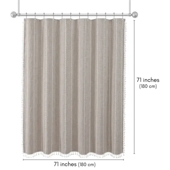 Americanflat 71x71 Woven Linen Shower Curtain with Tassel Accents - Includes 12 Grommets and Hooks - 100% Polyester {2}