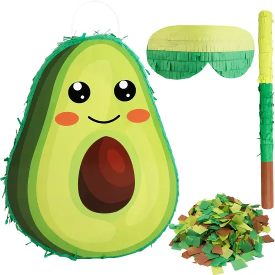 Novelty Fruit Avocado Pinata with Blindfold Bat Confetti for Baby Shower Fiesta Taco Tuesday Party Mexican Themed Party Decorations {1}