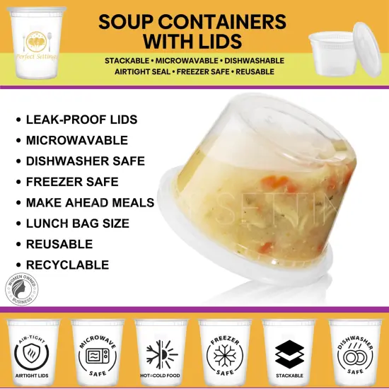 Perfect Settings 16 oz Deli Containers with Lids [40 Sets] Leakproof, Microwavable, Freezer, Dishwasher Safe, Pint Size Plastic Food Storage Container {6}