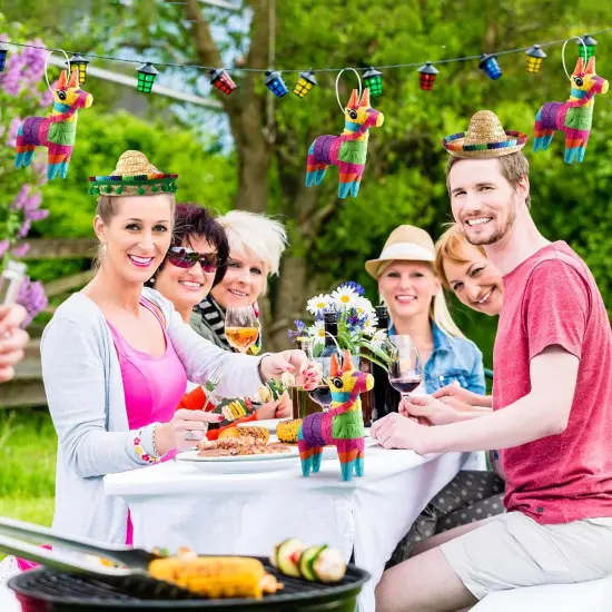 6 Pieces Mini Rainbow Donkey Pi&ntilde;ata 4 x 7 Inch and 6 Pieces Sombrero Hat headbands for Cinco De Mayo Mexican Decorations Carnivals Festivals Taco Tuesday Event Fiesta Supplies(Classic Style) {4}