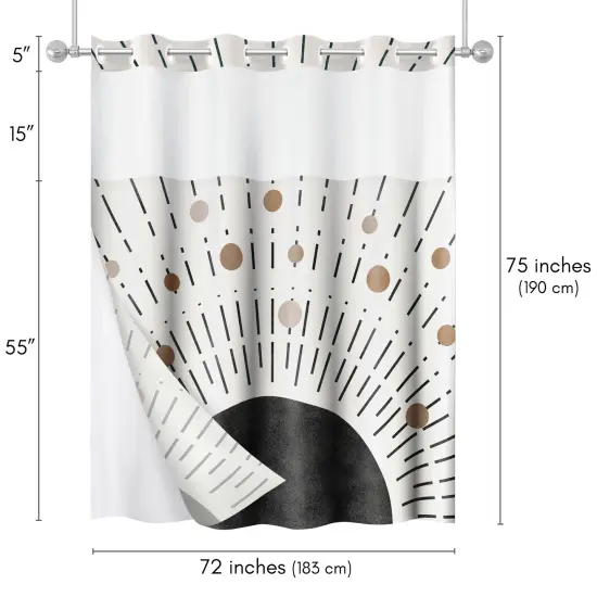 Americanflat 72x75 Hookless Shower Curtain - Abstract Black Bronze Shower Curtain with Sheer Panel, Snap-In Liner, and Grommets - 100% Polyester {2}