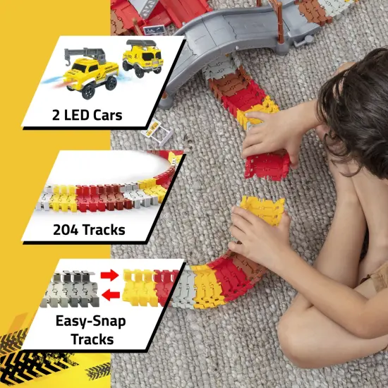 USA Toyz Snap Trax Construction Set Race Tracks and LED Toy Cars - 251pk {4}