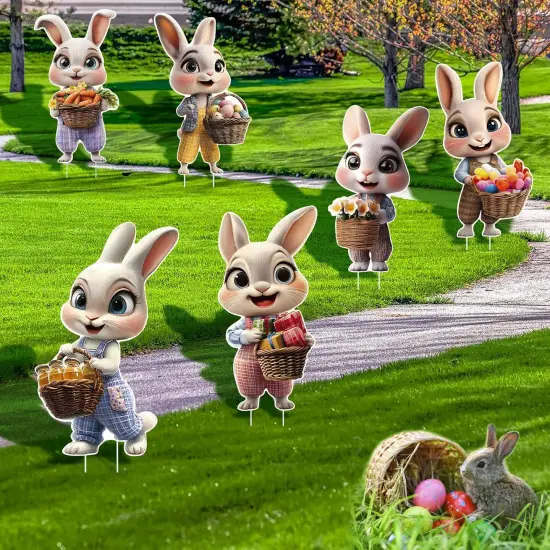 6 PCS Easter Bunny Decorations Outdoor - Large Easter Bunny Yard Signs {5}