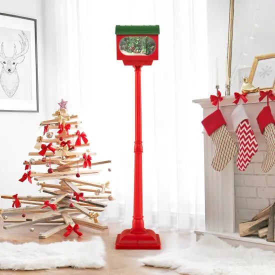 59 Inch Christmas Street Lamp with Sound-Activated Snow Globe Lantern-Red {2}