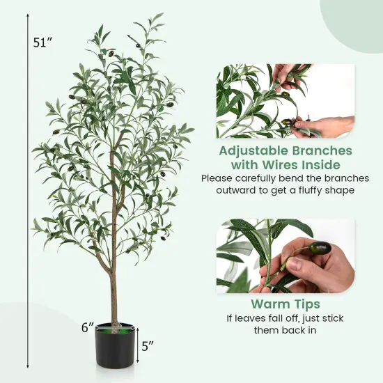 4.5 Feet Set of 2 Tall Artificial Olive Tree Fake Potted Trees with Realistic Fruits {4}