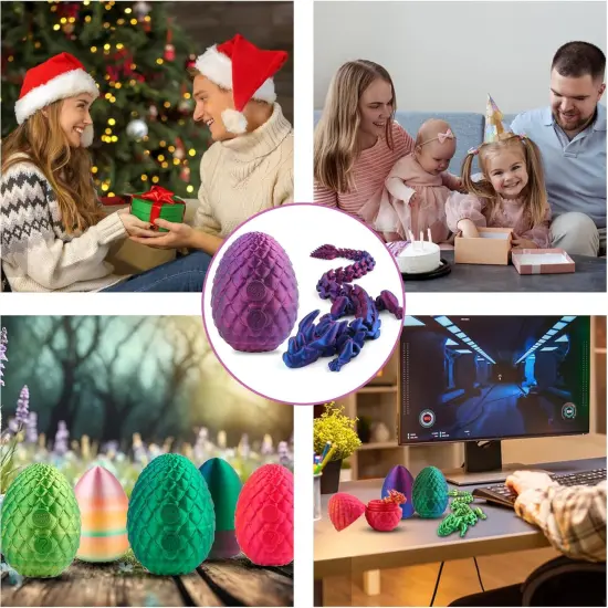 3D Printed Dragon, Articulated Crystal Dragon Egg Toy, Home Office Executive Desk Decor Fidget Toys {5}
