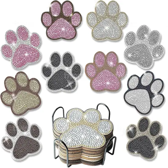 10 pcs Diamond Painting Coasters | Diamond Art Coasters | Dog Paw Diamond Art Painting {1}