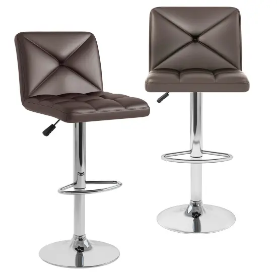 PU Leather Bar Stools Set of 2 with Backrest, Adjustable Height, Modern Design, Comfortable Seating Brown {4}