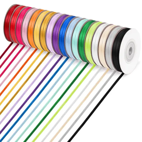 18 Colors Double Faced Satin Ribbon Polyester,1/8 inch Solid Fabric Ribbon Roll for Gift Wrapping, DIY Crafts, Wedding Birthday Party Decorations {2}