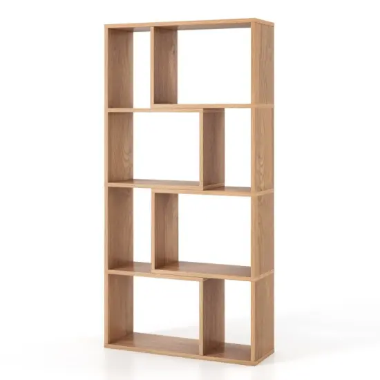 48 Inch 4-Tier Geometric Bookshelf with 8 Cubes for Living Room Bedroom Grey {9}