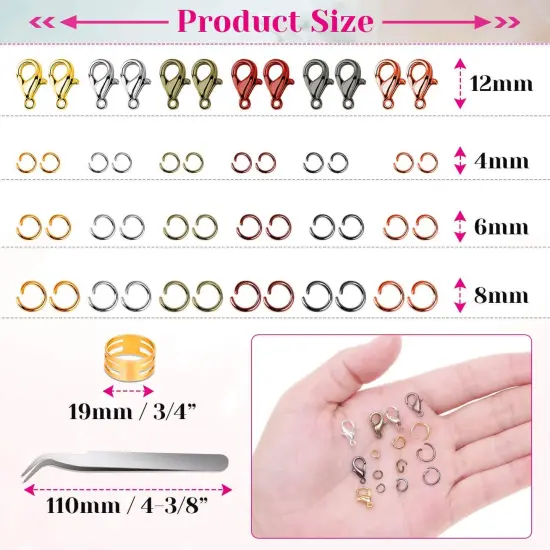 Jump Rings, 2340Pcs Open Jump Rings and Lobster Clasps Jewelry Making Supplies Kit for Necklace and Jewelry Repair {5}