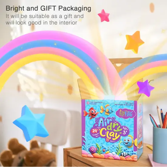 FlyFlag Air Dry Clay Kit - 24 Colors, Soft & Ultra Light, Modeling Clay for Kids with Accessories, Tools and Tutorials {3}
