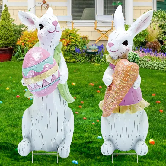 2 PCS Large Easter Decorations Outdoor Easter Yard Signs Easter Yard Decorations Outdoor with Metal Stakes {1}